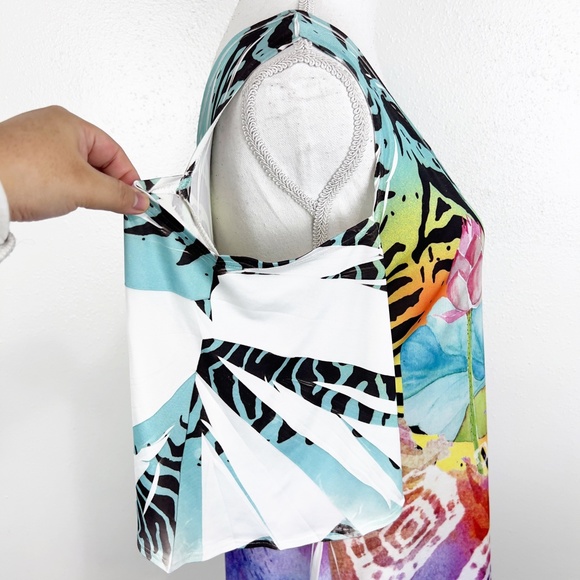 Fantazia Blouse Women Large Multicolor Floral All Over Print Cold Shoulder S/S - Picture 9 of 12